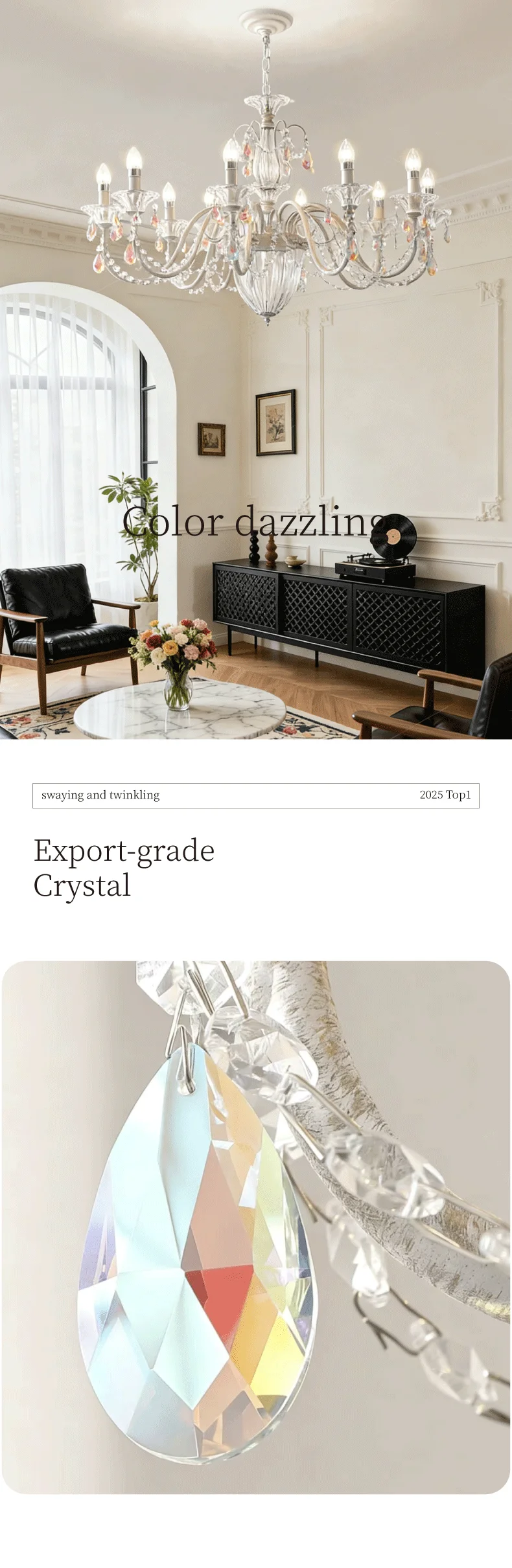 White Candle E14 LED Chandelier French Romantic Crystals