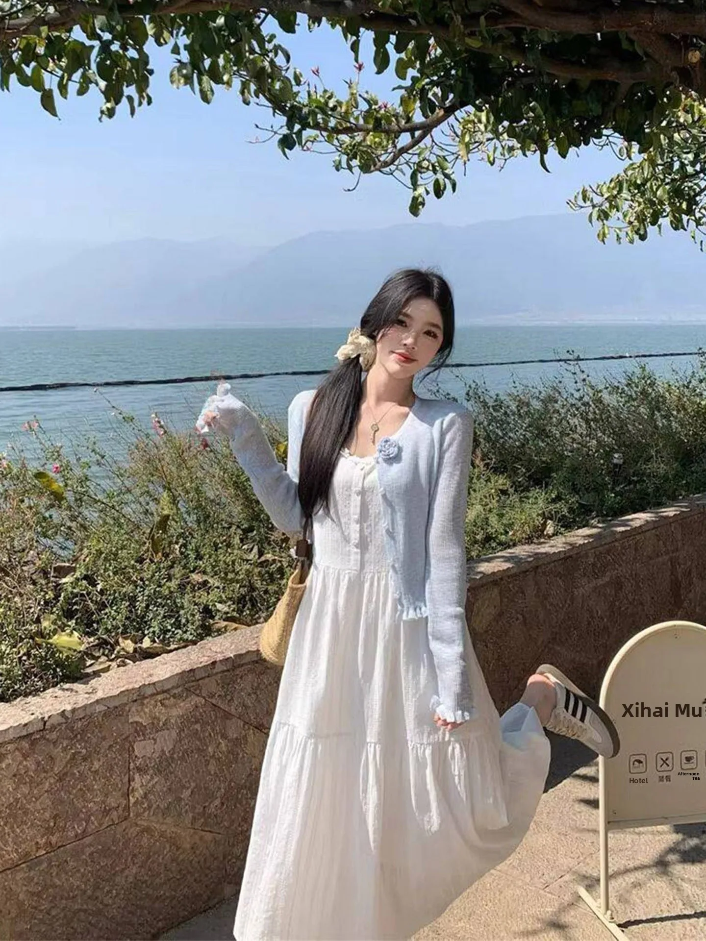 Summer Beach Vacation White Gown Set Women's Gentle Wind First Love Series Long Skirt Strapless Dress Breathable Polyester Fiber - view 5