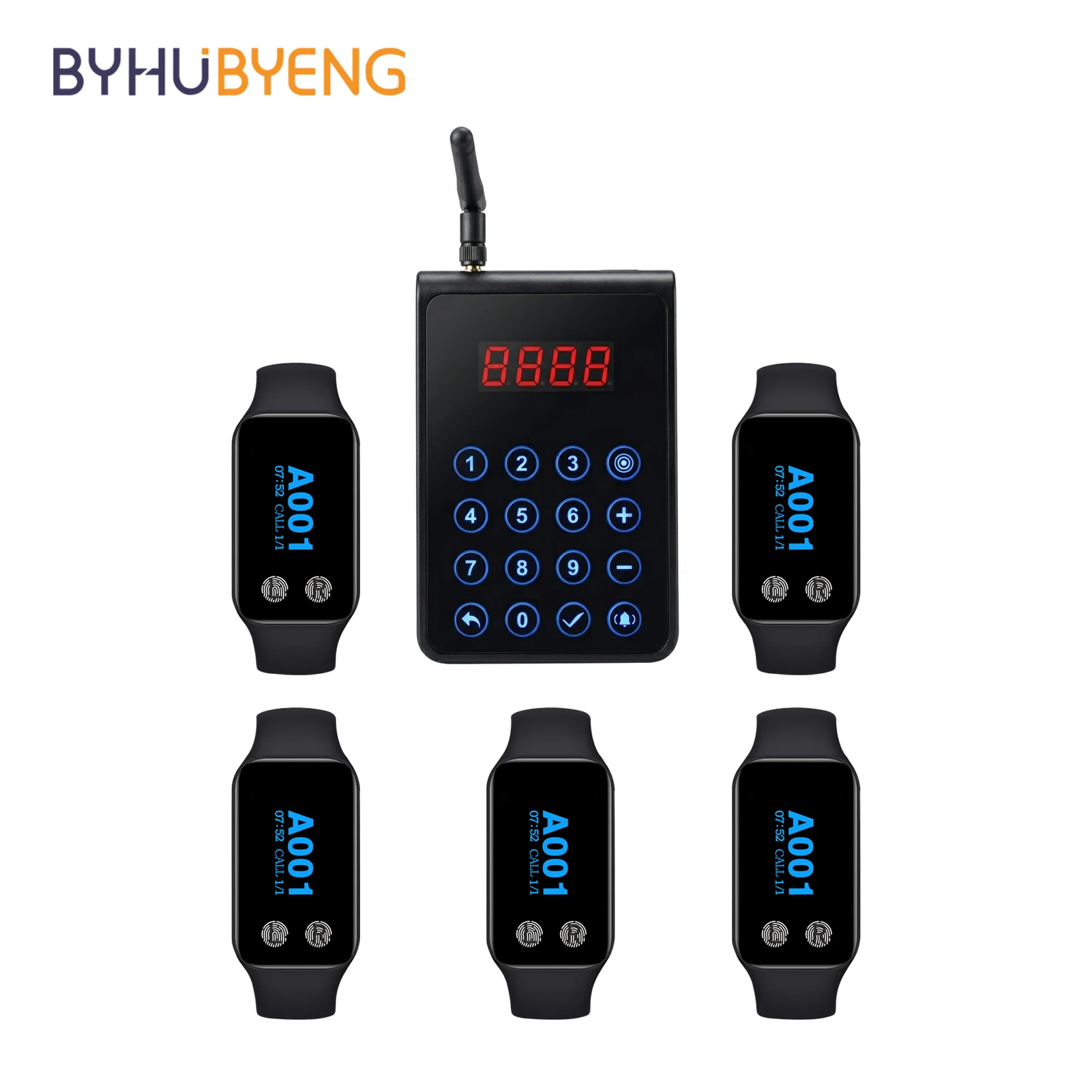 Restaurant Paging System Wireless Waiter Calling System with 5 Watch Receivers and 1 Transmitter for Kitchen Cafe Bar Hotel