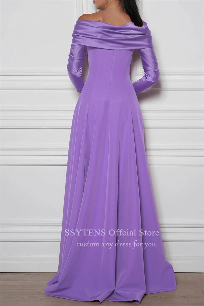 SSYTENS Elegant Lilac A Line Evening Dress Customized Long Sleeves Purple Formal Prom Gowns Floor Length Wedding Party Dresses