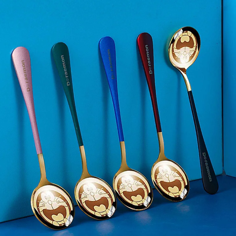 Kitchen Tableware Family Set Doraemon Stainless Steel Spoon Spoon Cartoon Surrounding Children Tableware Kitchen Supplies