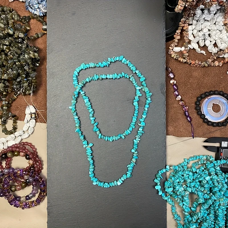 

Natural Turquoise Chip Stone Necklace 3-5 Layers Choker & Extended Bracelet Boho Jewelry Energy Healing for Women Daily Wear