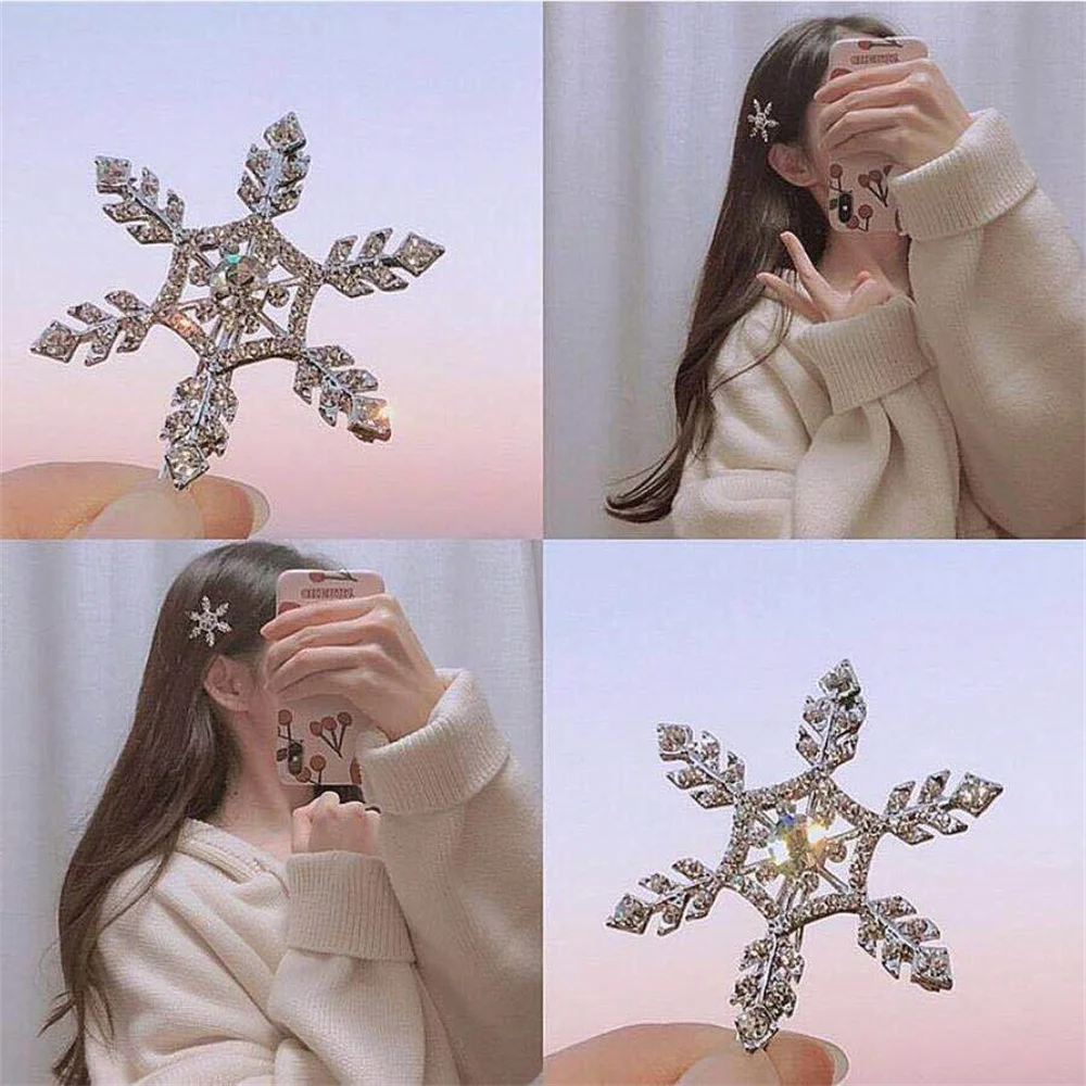 Snowflake Rhinestone Hair Clips Crystal Hairpin Barrette Wedding Bridal Christmas Ornaments Hair Accessories for Women Girls