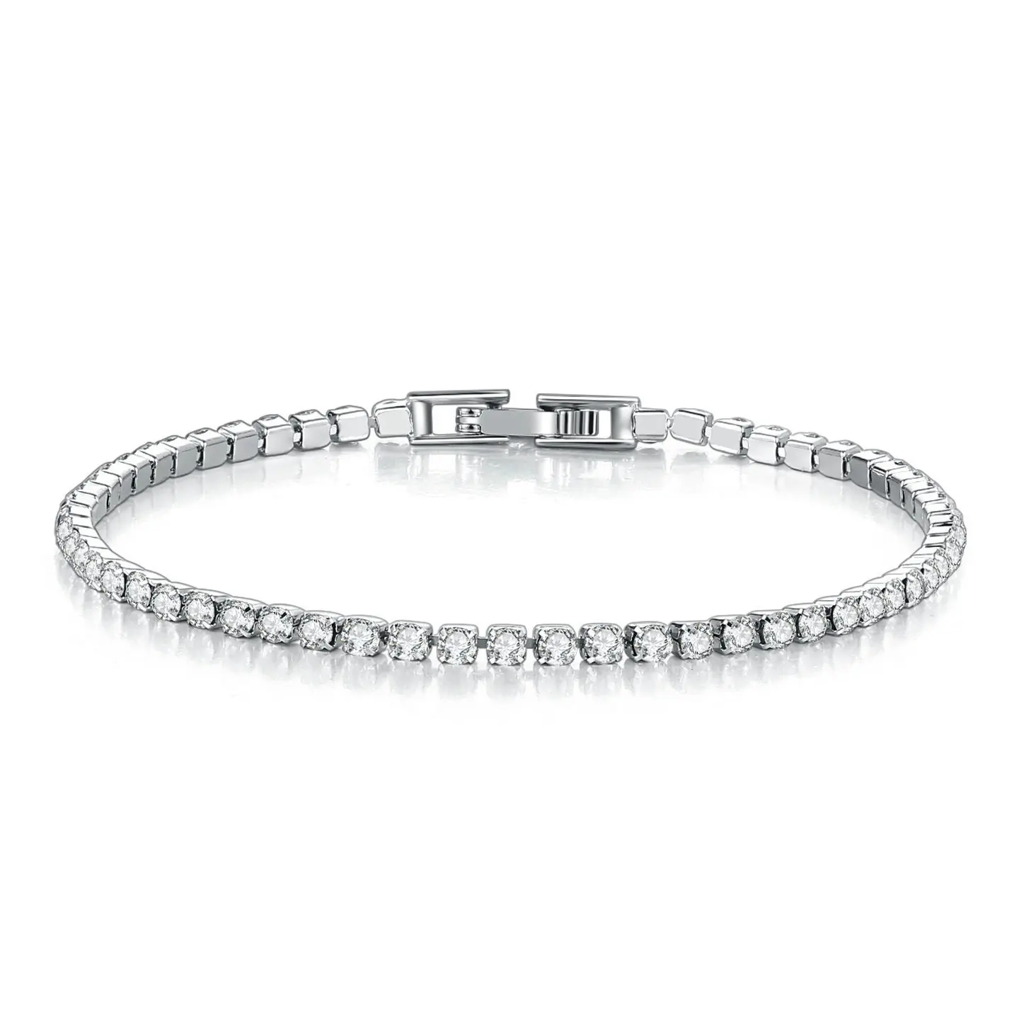 Solid Pure Silver 15/16/17/18/19/20/21 cm Tennis Bracelet Pave 3 mm Round Black Jet Zircon Elegant Real 925 Jewelry For Women