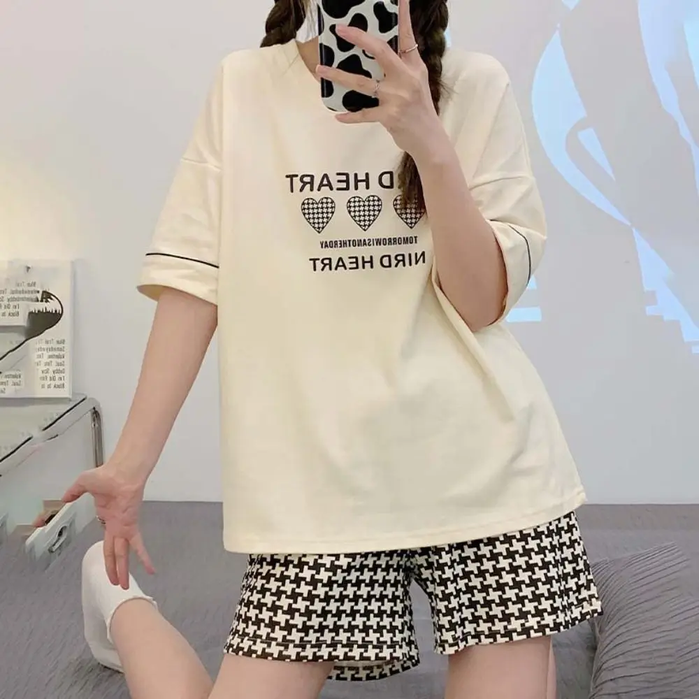 

Cute Flower Cotton Shorts Pajamas Set Bear Rabbit Short Sleeve Women Nightwear Suit Summer Loose 2 Pieces Sleepwear Girls