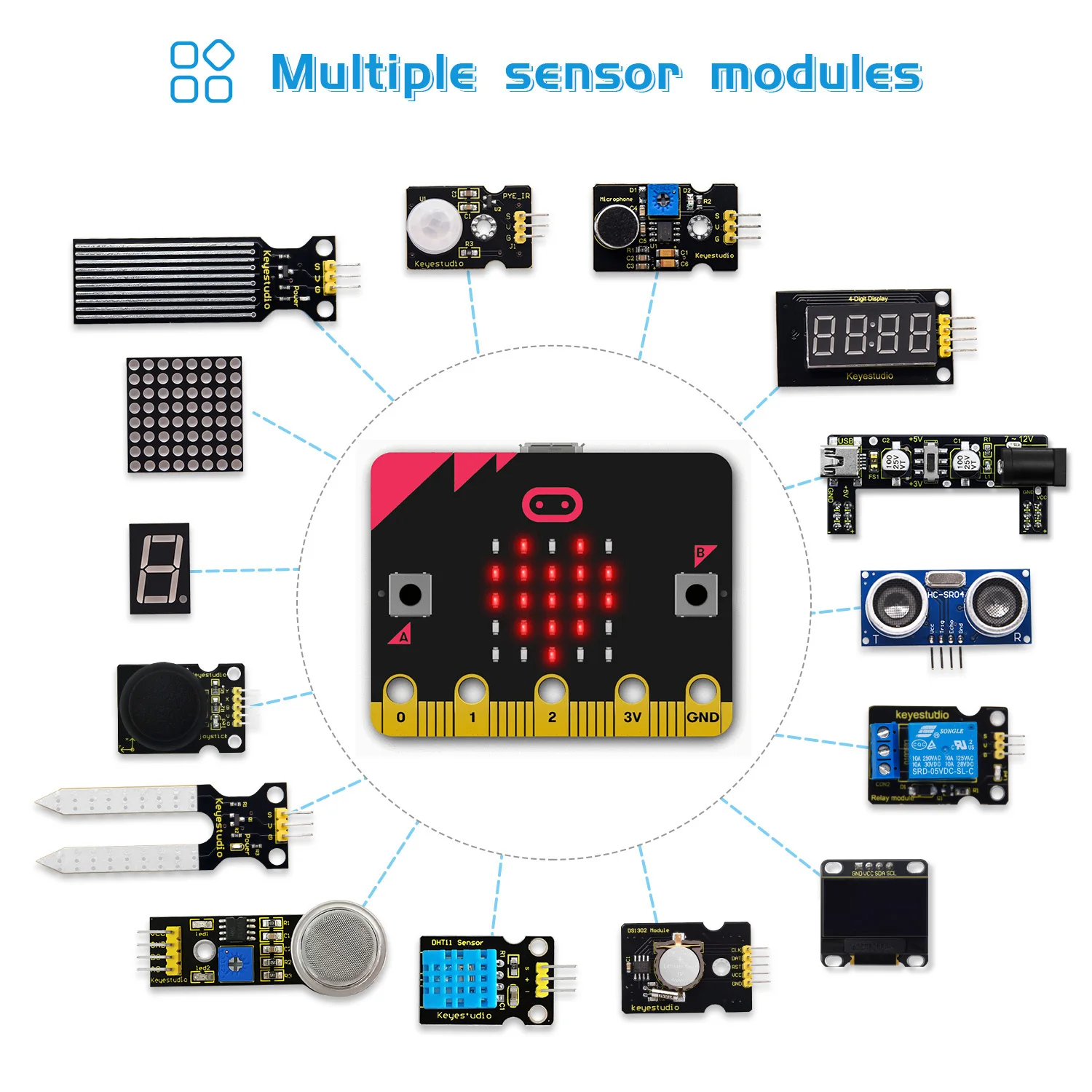 Keyestudio Micro bit V2 DIY Elecronics Sensor Kit Complete Starter for BBC Micro:bit With 48 Projects Programming Tutorial