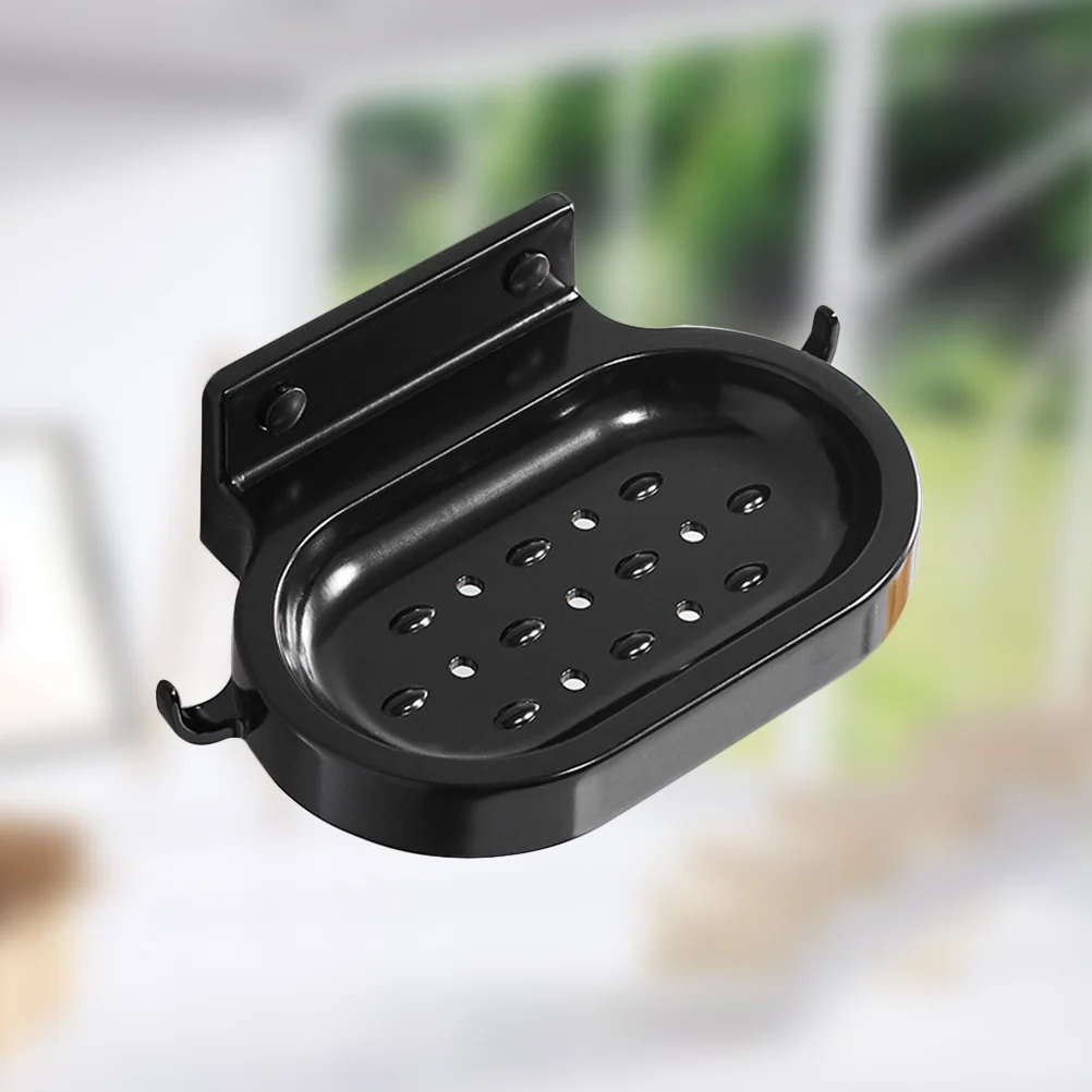 حامل صابون ذاتي اللصق من الألومنيوم الأسود العتيق للحمام والمطبخ وسلة صابون مثبتة على الحائط مع خطافات وصينية قابلة للتصريف #1