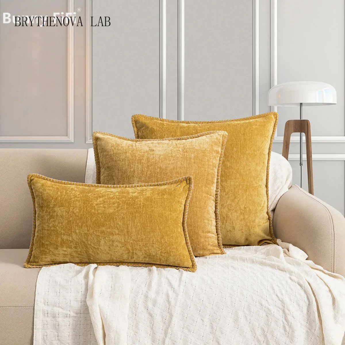1pc woven solid color pillow cover with velvet edge Modern Technology and Luxurious Style Suitable for Sofas Bedroomns Bed