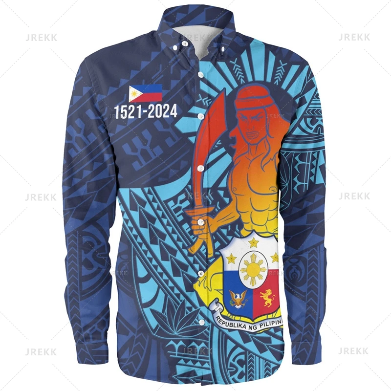 Small Size 3D Proud To Be Philippines Printing Long Sleeve Shirts Men Philippines Ethnic Patterns Graphic Shirts & Blouses Tops