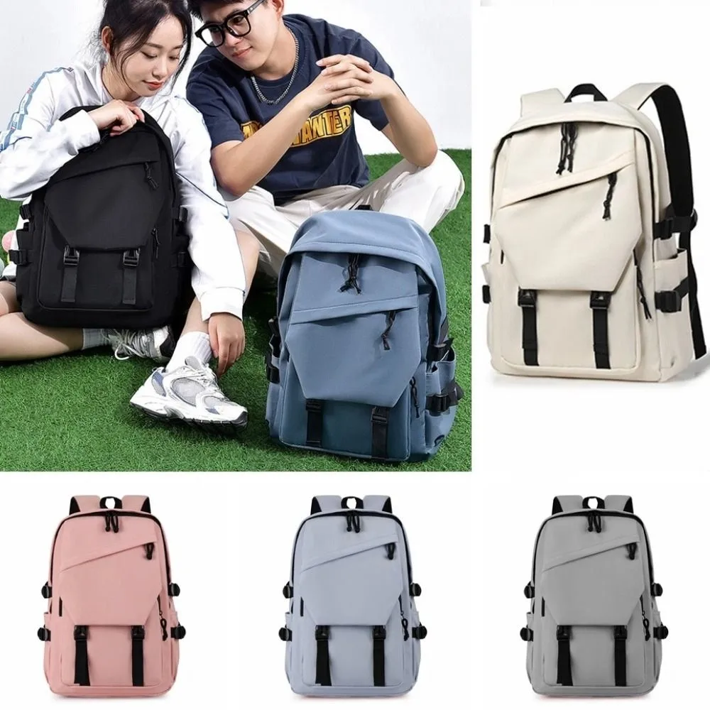 Casual Large Capacity Oxford Cloth Backpack Multi-pocket Waterproof Travel Knapsack Solid Color Leisure Laptop Bag Men Women