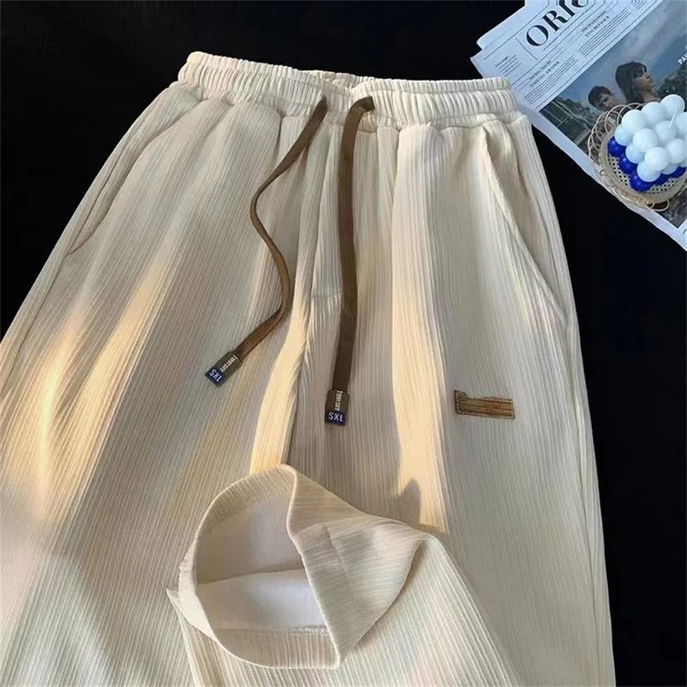 Ins Fashion Summer Thin Casual Ice Silk Straight Leg Pants Oversize Loose Versatile Men Korean Wide Leg Pants Boys Streetwear