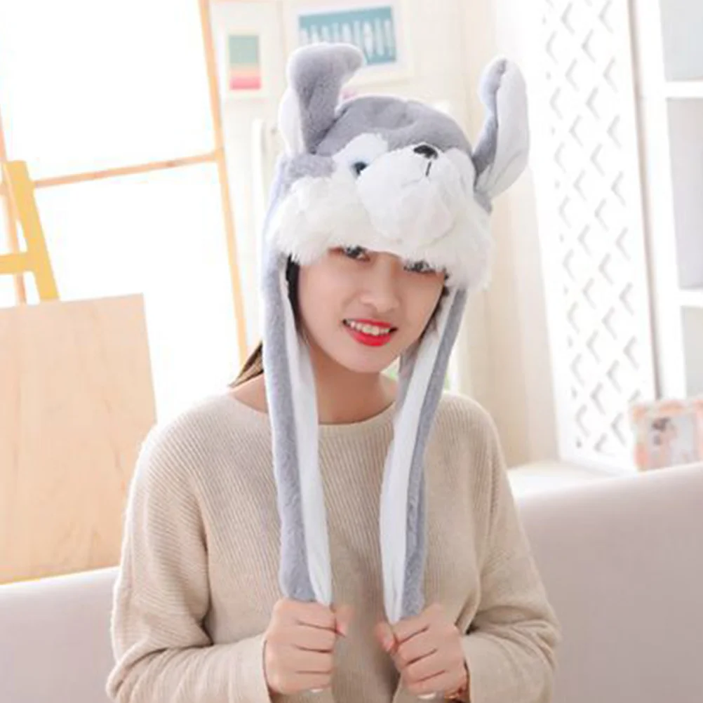 Chapeau d'oreille de chien tête Husky pour enfants et adultes, Costume d'animal drôle, chapeau à oreilles mobiles pour fêtes, cadeaux de Cosplay