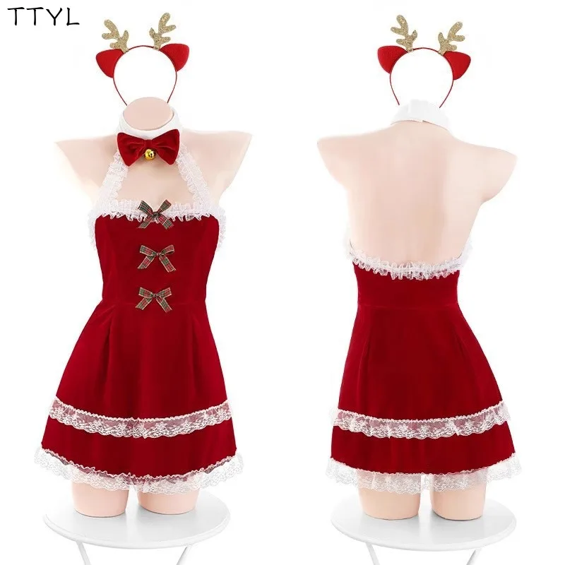 TTYL عيد الميلاد الزي الرسمي مجموعة الحسية حمالة عارية الذراعين فستان النوم حفلة عيد الميلاد الزي ملهى ليلي تنورة قصيرة ملابس غريبة