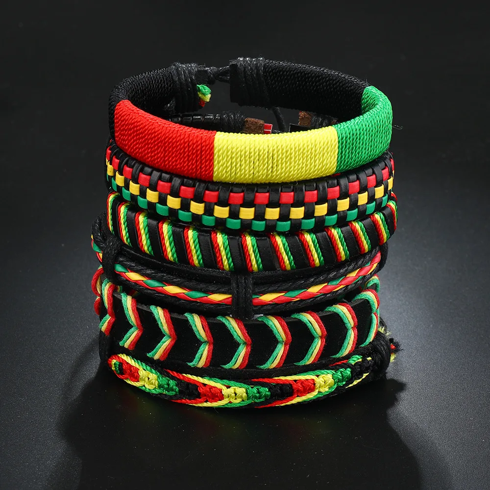 Bohemian style personalized bracelet red yellow green fashion woven multi-layer six-piece men's bracelet free collocation