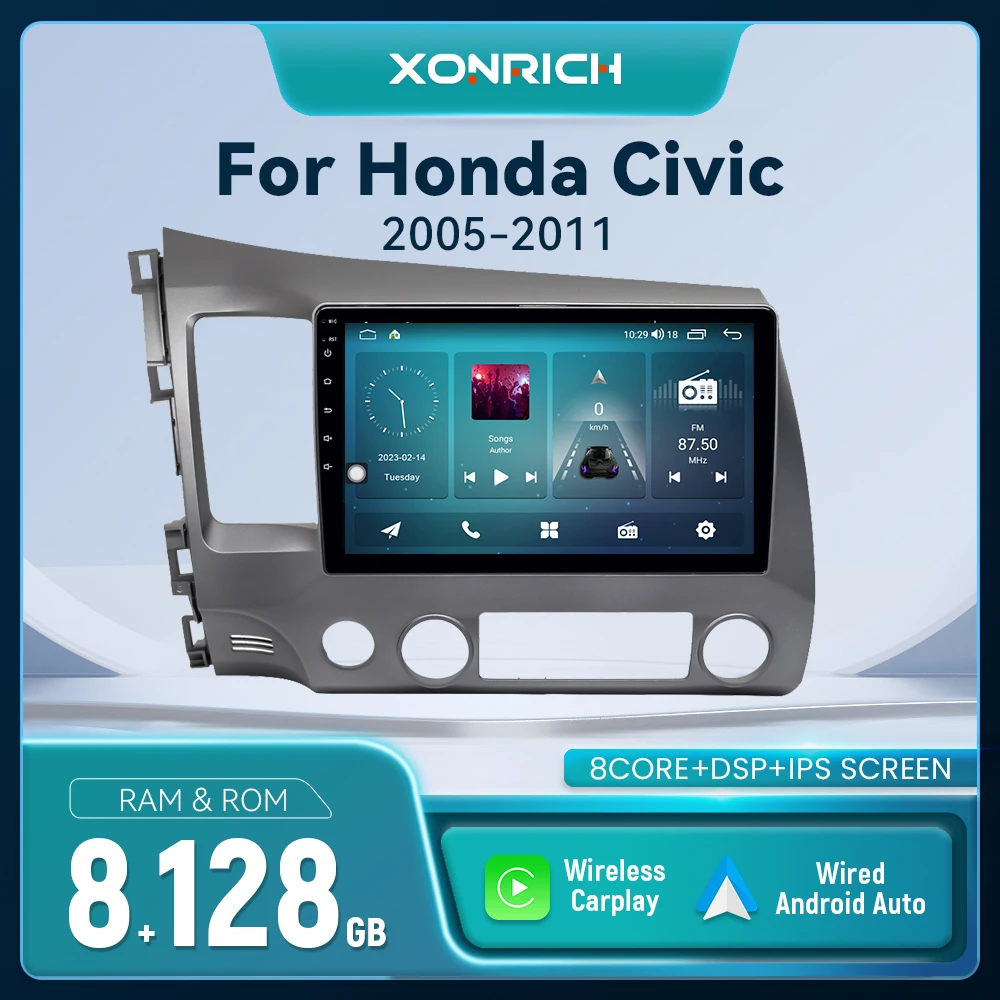 XONRICH Auto-Multimedia-Player Für Honda Civic 8 2005-2011 Android 14 Radio Drahtlose Carplay GPS Navigation DSP AI Stimme RDS