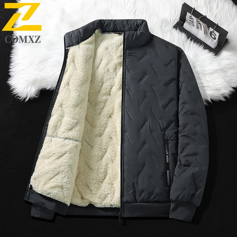 Men's Parka Coat Winter Warm Fleece Lined Stand Collar Business Casual Light Luxury Padding Coat Outdoor Travel Ski Bread Jacket