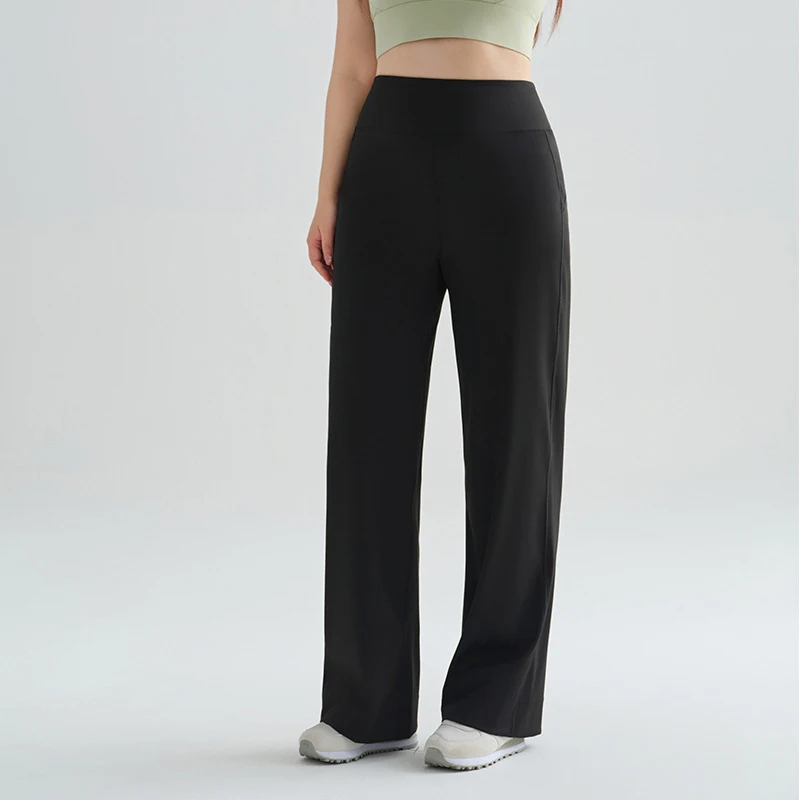 Pantaloni da yoga dritti a vita alta per donna Pantaloni larghi elastici in tinta unita tutti abbinati Pantaloni fitness sportivi tascabili da donna Mujer