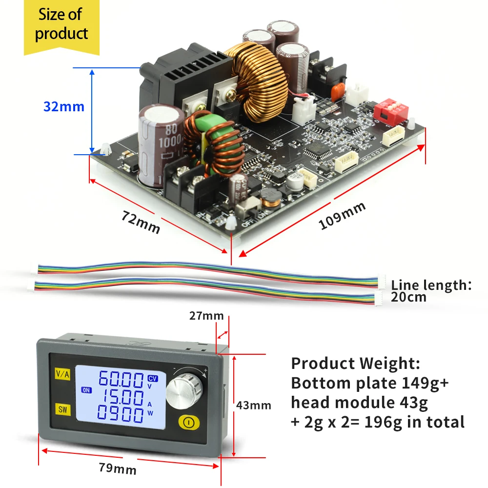 Module abati eur XY6015L CNC, alimentation régulée CC réglable, ions volcanet maintenance de courant constant, 15A, 900W