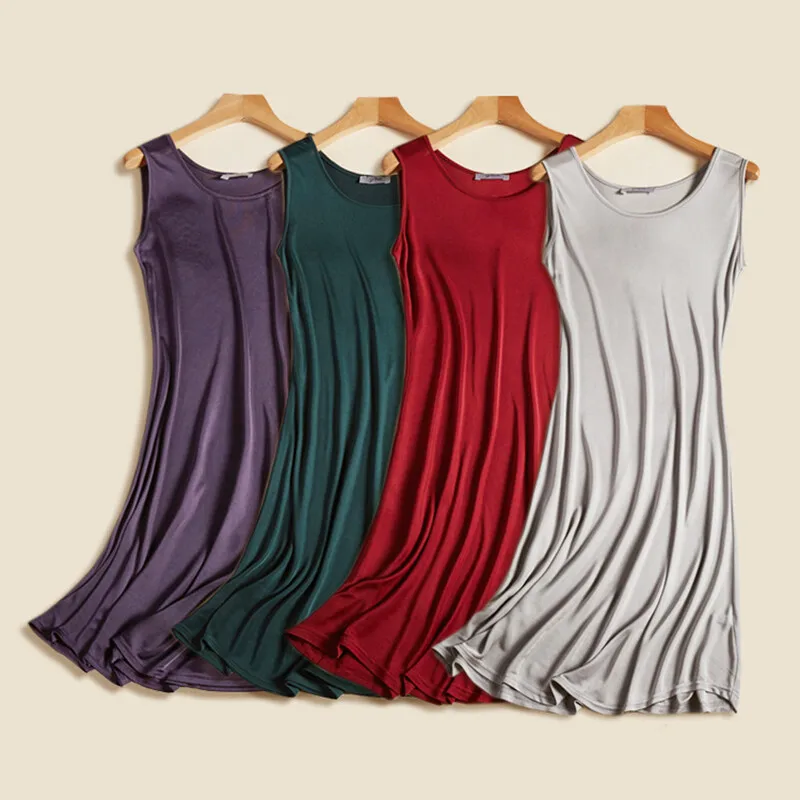 Image of 100% Seiden-Ärmelloses Kleid Maulbeerseide Ärmelloses Unterkleid L-XXXL