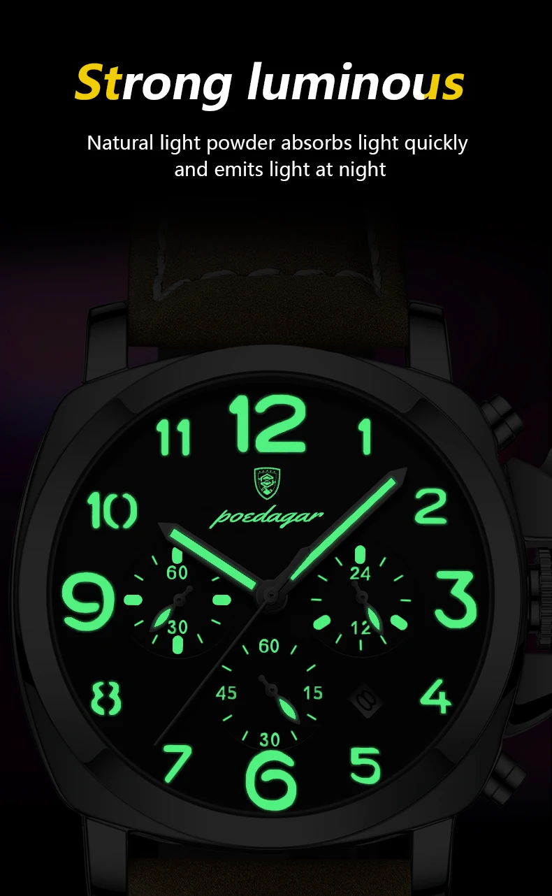 POEDAGAR Mode Luxus Männer Armbanduhr Wasserdicht Leucht Chronograph Datum Mann Uhr Einzigartige Sport Leder Quarz herren Uhren – Detail 11