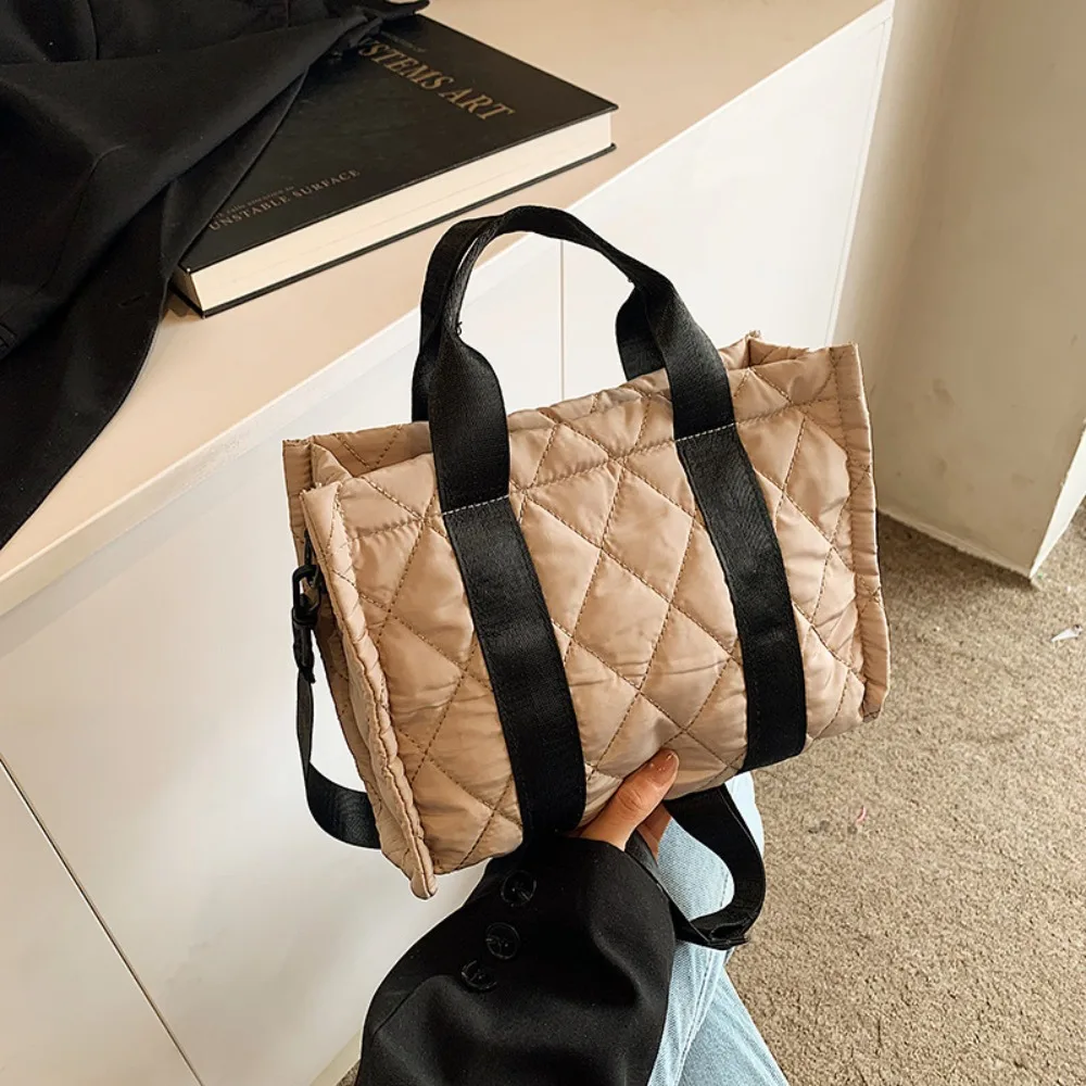 

Корейская сумка-кроссбоди из хлопка, вместительная, однотонная, в корейском стиле, сумка через плечо, сумка-ведро, маленькая сумка-пуховик в ромбовидную клетку