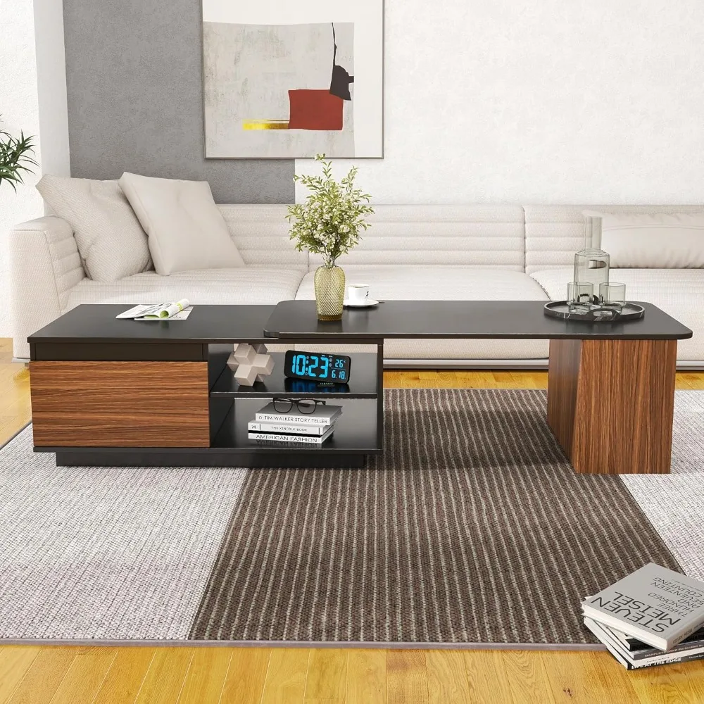 Expandable Coffee Table, Living Room Center Table, Two Storage Drawers, Large Rectangular Coffee Table, Suitable for Living
