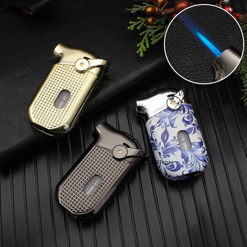 Briquet coupe-vent à motif de porcelaine bleue et blanche, allume-cigare gonflable à chambre d'air visuelle de grande capacité