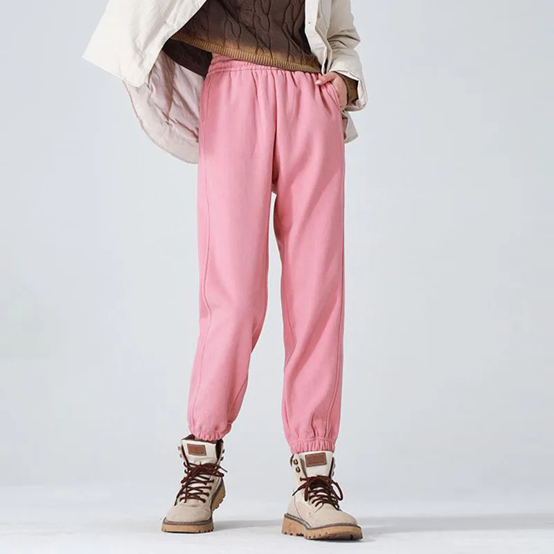 

2023 Autumn Winter Fashion Women Pants High Waist Slim Simple Straight Sports Pants Casual Loose Corduroy Thicken Warm Trousers