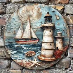 Elegant Nautical Sailboat Aluminum Wall Art, Round Metal Sign for Home & Office Decor, Perfect for Parties, Birthdays