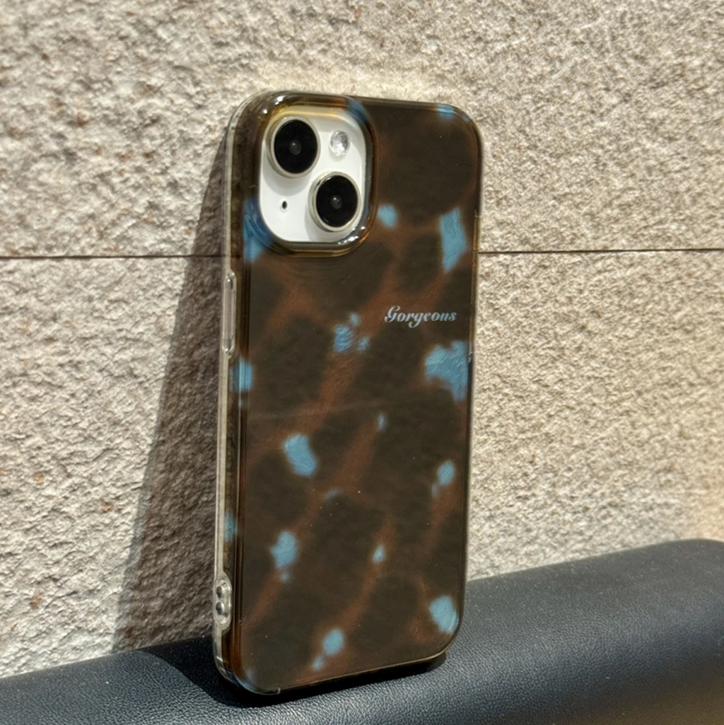 

Retro Autumn Winter Series Blue Brown Leopard Print Wrinkled Pattern Shock Proof Phone Cover Case for iPhone 16 15 14 Pro Max