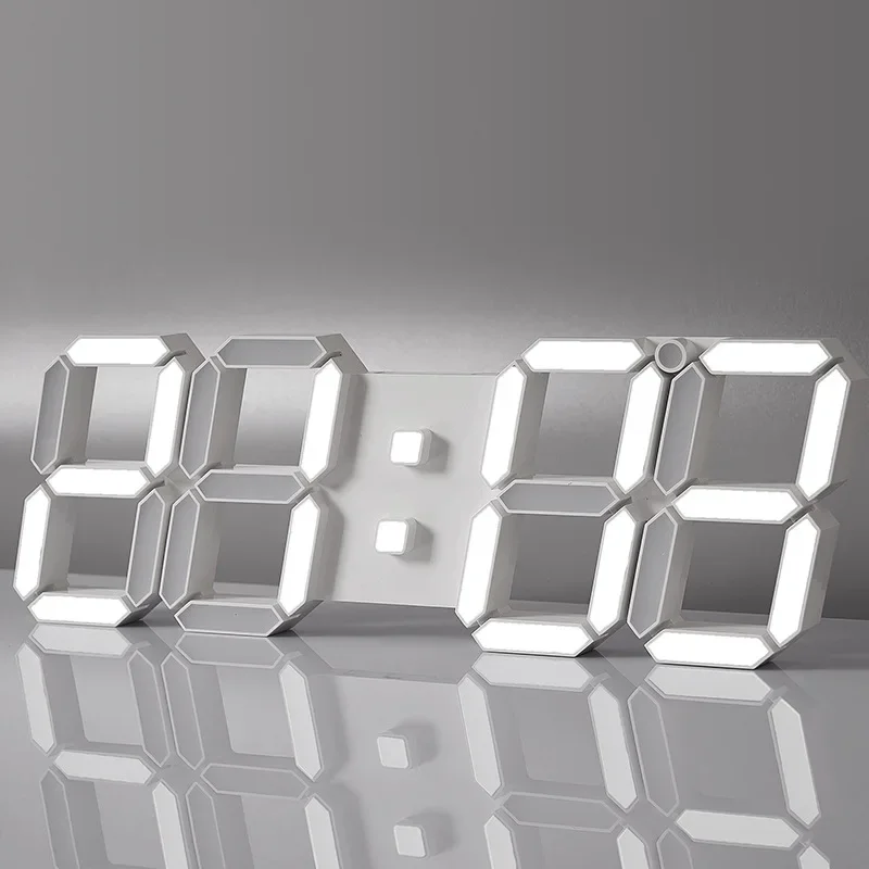 NONE Große 3D-LED-Wanduhr mit Fernbedienung, modernes Design, elektronische Uhr mit automatischer lichtempfindlicher und Timing-Funktion 4