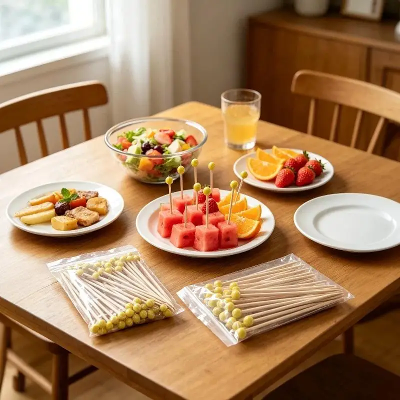Disposable Cocktail Appetizer Picks 100Pcs 120mm Yellow Tennis Pattern for Wedding Family Gathering Party