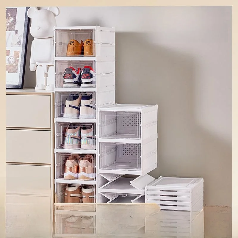 

No-Install One-Piece oe Ra Flip-Cover Sle Simple Plastic Transparent Staable oe Box Home Storage Organizer