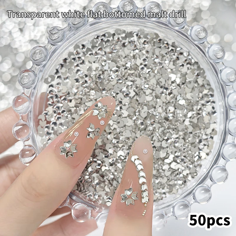 50 PCS Mini 3D Flat Malt Crystal Diamond Nail Art Simple Crystal Rhinestones Nail Decorations Biżuteria do paznokci akrylowych DIY