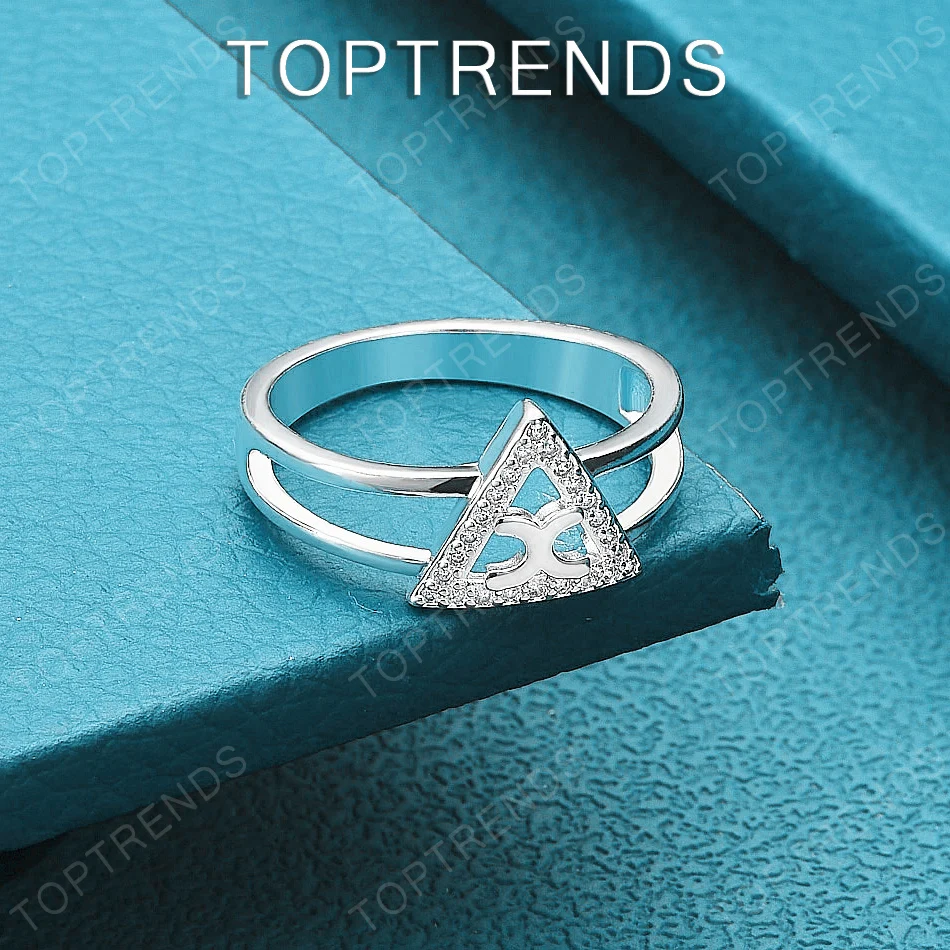 

High-Quality 925 Sterling Silver Triangular AAA Cubic Zircon Ring For Women Nice Jewelry Accessories Engagement Wedding Party