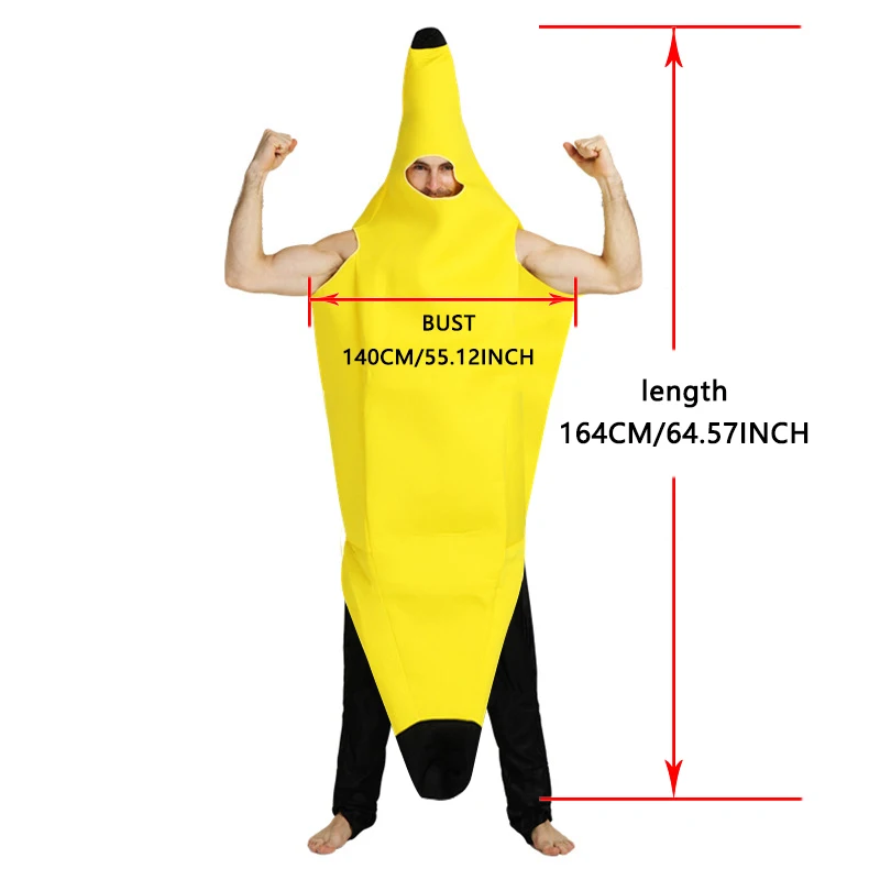 Adult Kids Unisex Funny Banana Cosplay Costume Suit Yellow Halloween Fruit Fancy Party Festival Dance Dress Costume view 6