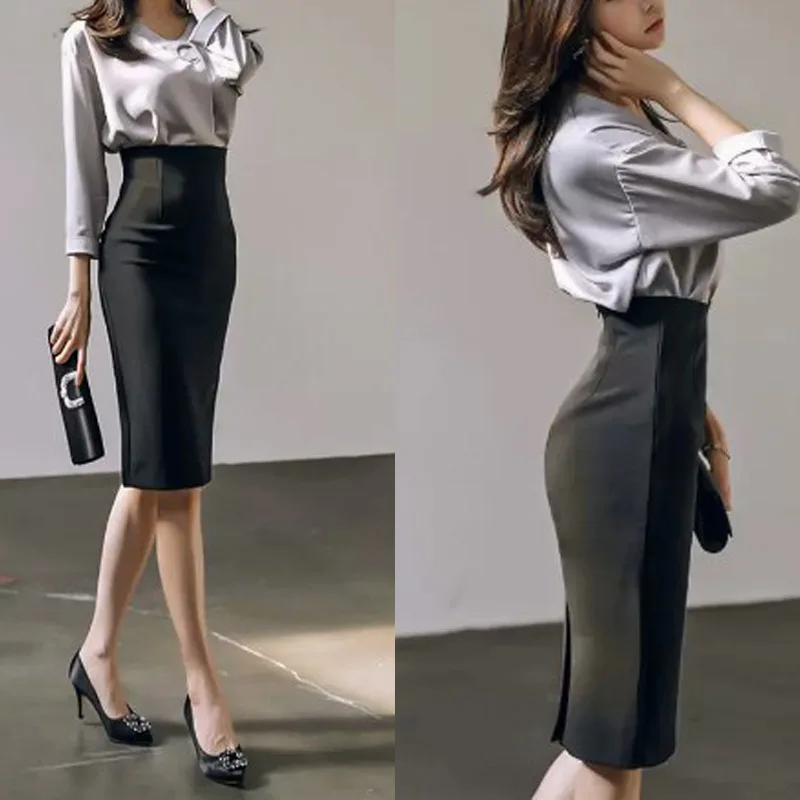 Profesjonalna spódnica o prostym kroju, z wysokim stanem, typu ołówkowa, do pracy, o średniej długości, w kształcie litery A, prosta, elegancka spódnica damska.