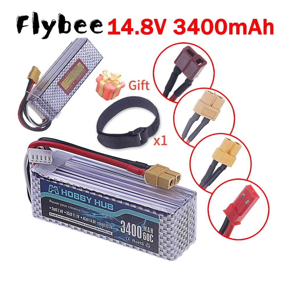

1 шт. 14.8В 3400мАч 60C 4S LiPo аккумулятор с разъемами Deans T/XT30/XT60/JST для радиоуправляемых моделей квадрокоптеров, самолетов, дронов