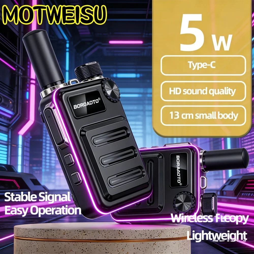 Mini Long Range Walkie Talkie Type-C Rechargeable Noise Reduction Two-Way Radio for Hiking Camping Hotel Security
