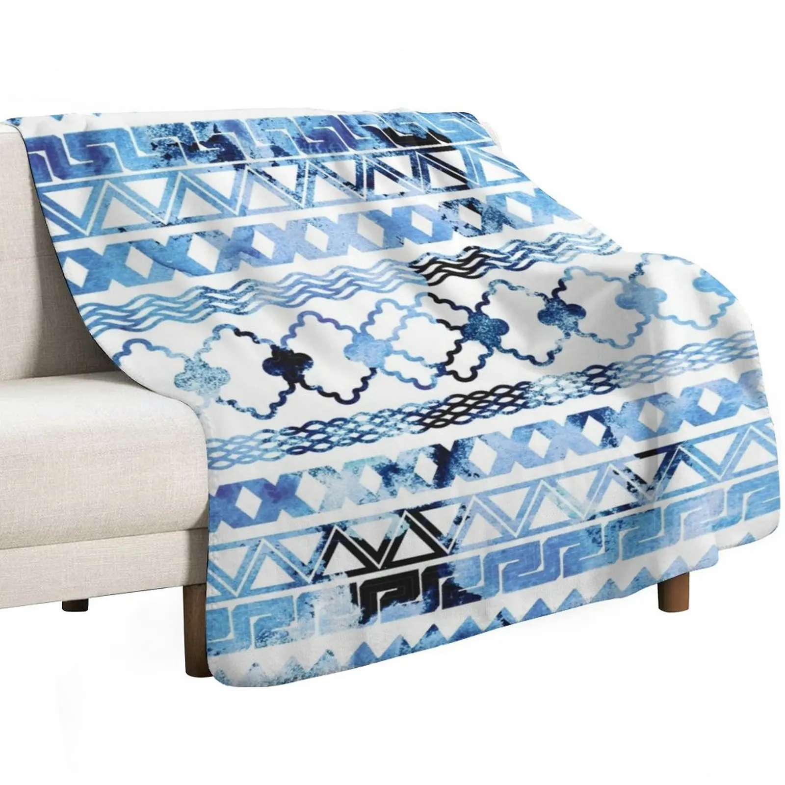 Watercolor creative black blush blue geometrical aztec Throw Blanket Softest Winter beds Giant Sofa Hair Blankets