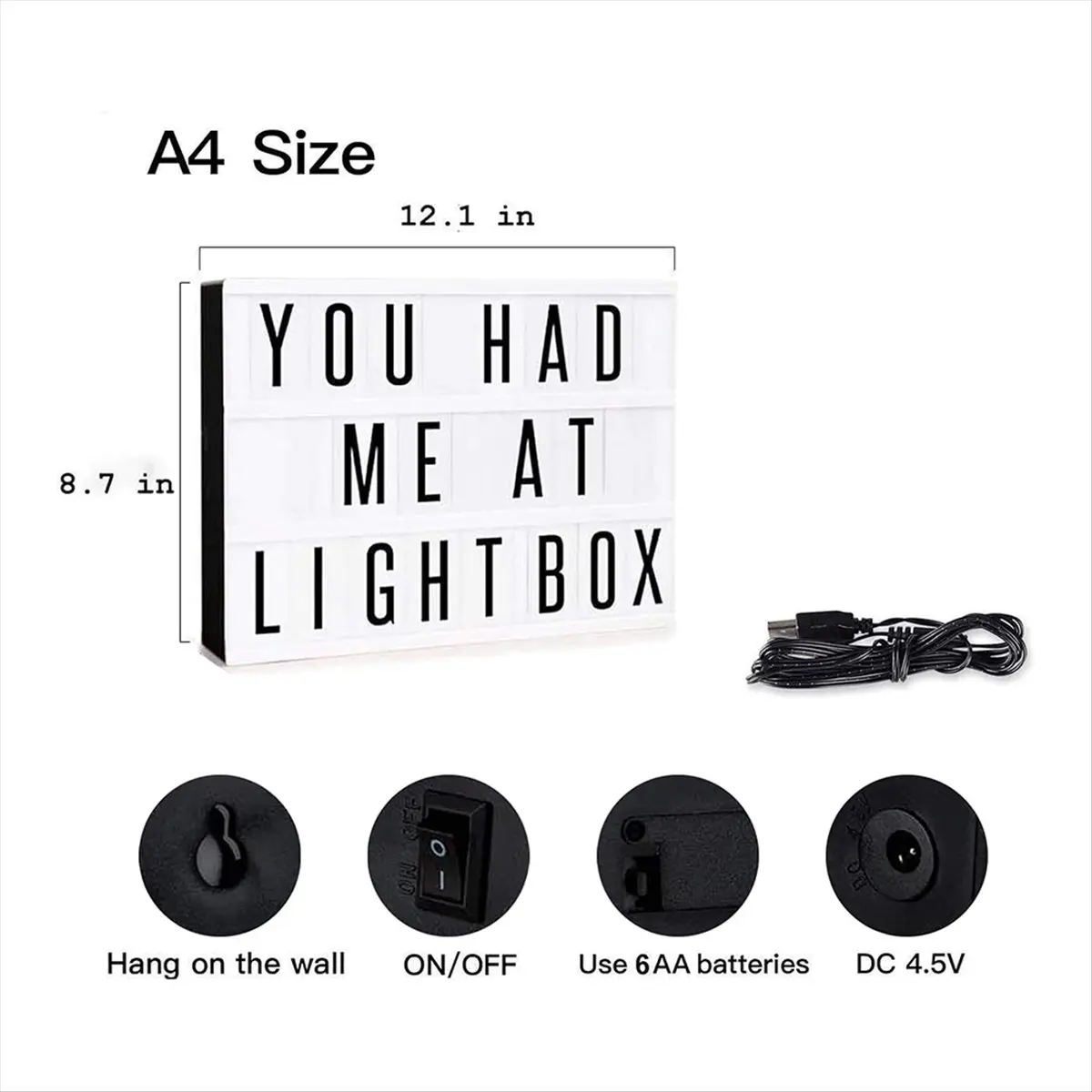 ABMO Cinema Light Box Personalized Neon Signs, Warm White LEDs Lightbox with Letters, Numbers, Symbols