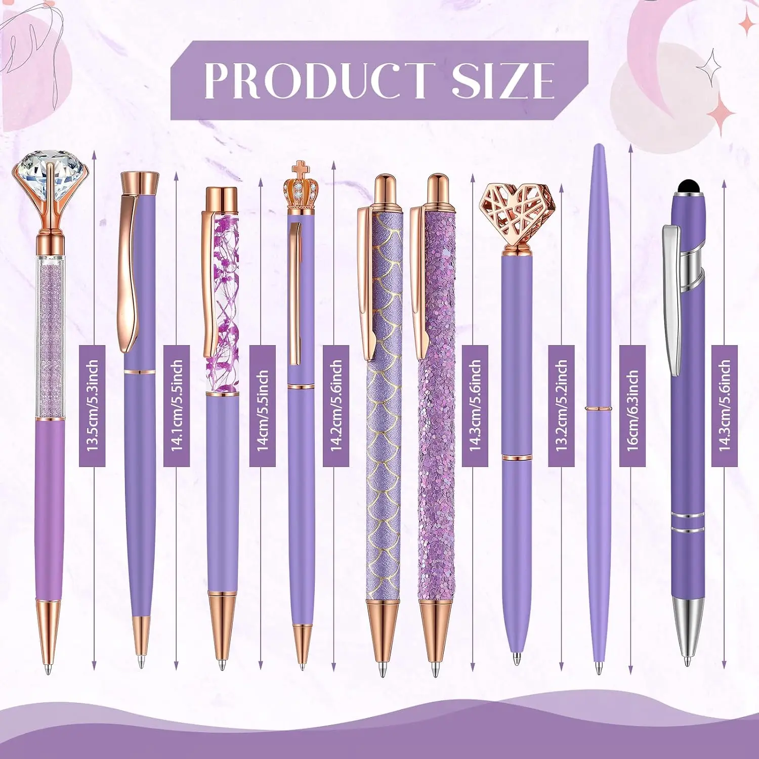 Janmini 9 Pcs Ballpoint Pens Set Metal Crystal Diamond Glitter Pens for Journaling Black Ink Pretty Cute Things Fancy Stationery Gifts for Women Girls Birthday Home Office Desk(Purple)