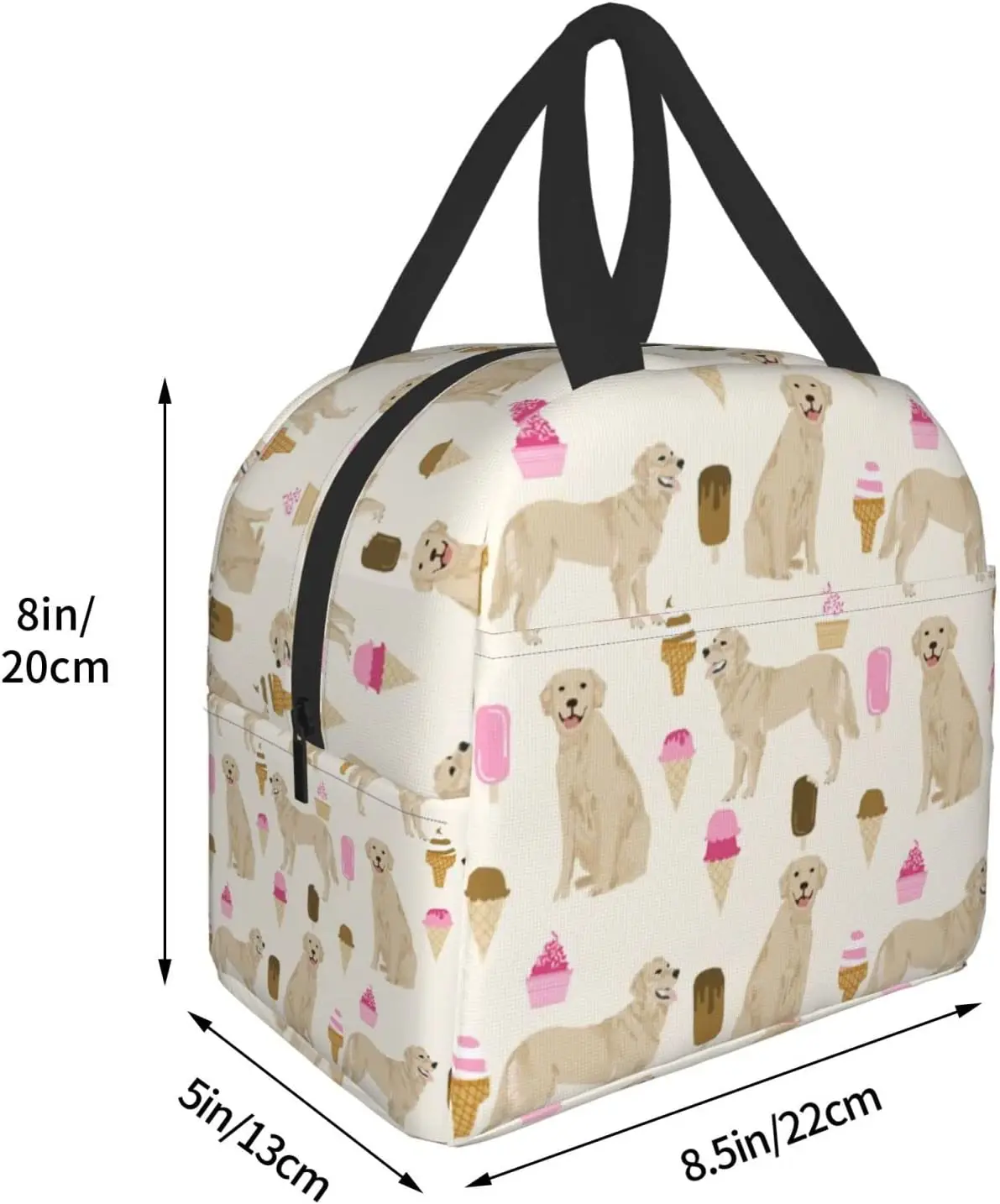 Golden Retriever Dogs Cone Ice Cream Lunch Bag Waterproof Insulated Reusable Meal Bag Lunch Box Food Outdoor Work School Picnic