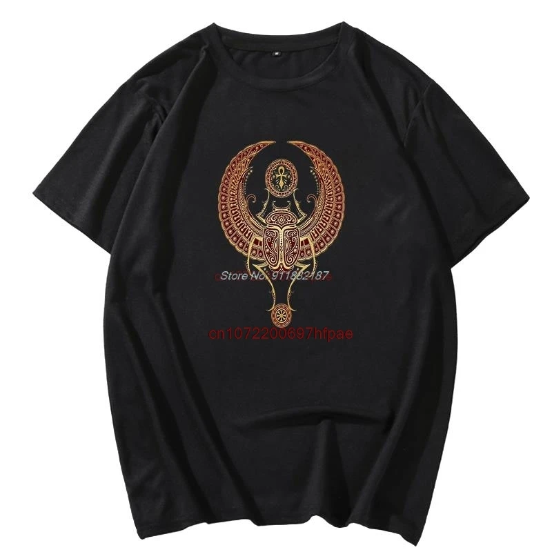 New Shirts And T-Shirts Red Winged Egyptian Scarab With Ankh Fashion Graphic T Shirts Cotton Short Sleeve T-Shirts Mens Clothes