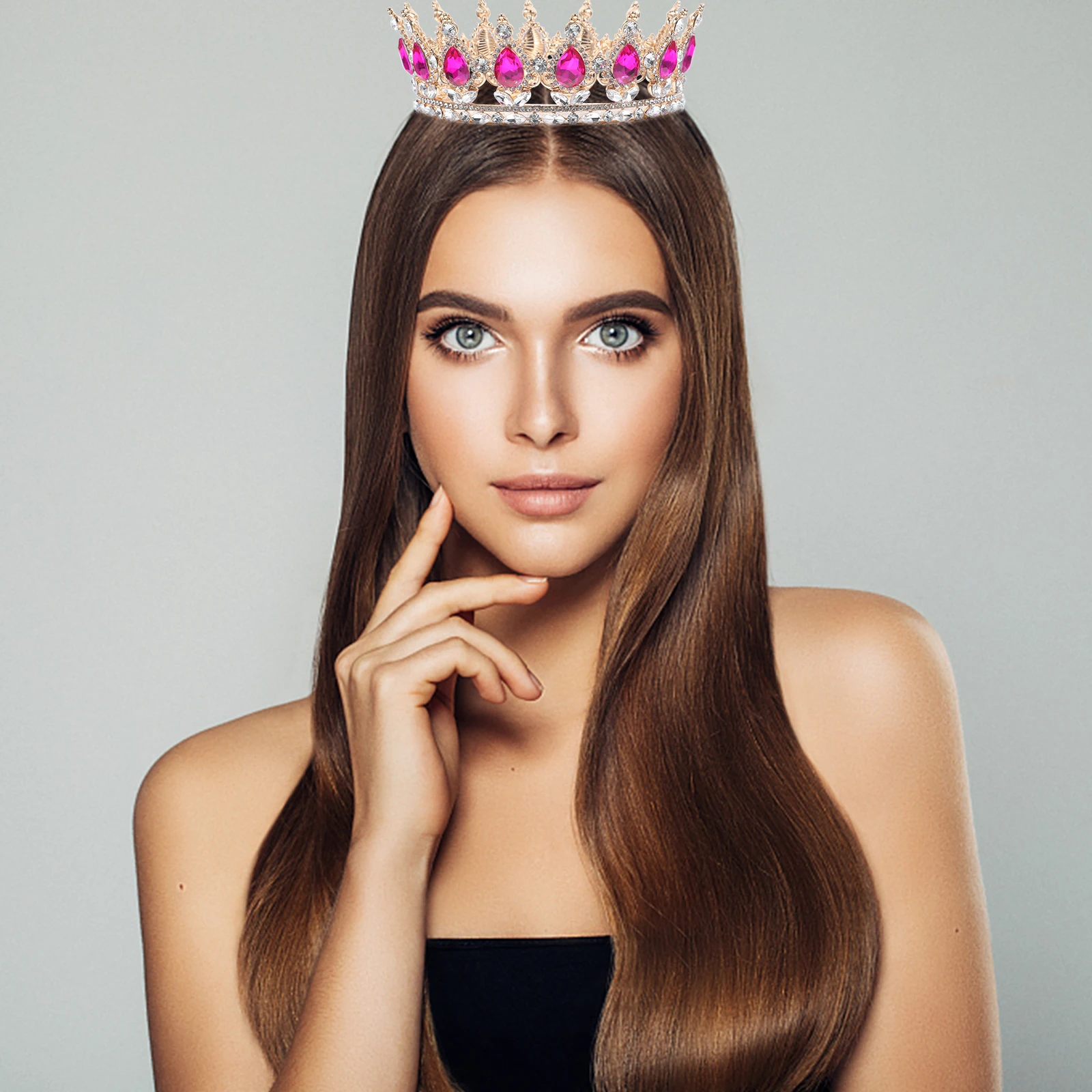 

Bridal Tiara Crown Hair Accessories Women Girls Round Alloy Headb Decor Shiny Rhinestones Bride Birthday Party Show Hairstyle