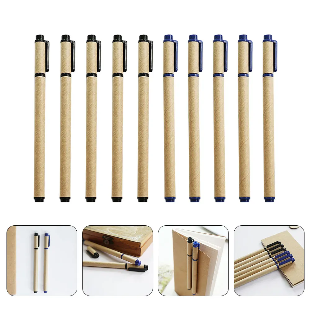 

10 шт. креативные гелевые ручки из крафт-бумаги, стильный дизайн, черные, синие чернила, ручки для письма для школьного обучения, подписи, рисования журнала