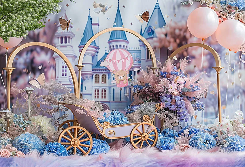 Mehofond Photography Backdrop Purple Castle Princess Birthday Party Flower Ballon Butterfly Background Cake Smash Decor Photos