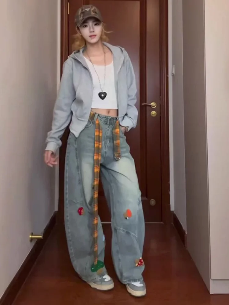 

plus Size Vintage American Style Knife Jeans Women's High Waist Straight Leg Wide Leg Pants for Pear Shaped Body