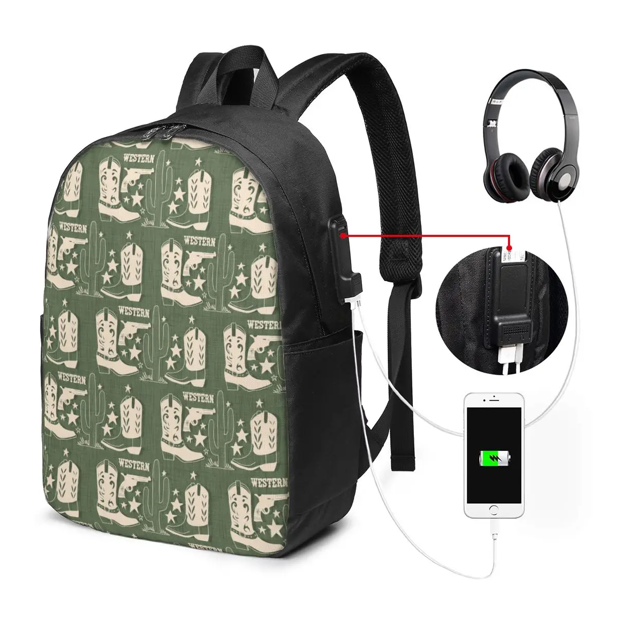 Western Style Boot Pattern Backpack Travel Notebook Bag Computer College Student School Bag Laptop Shoulder Bags for Men Women