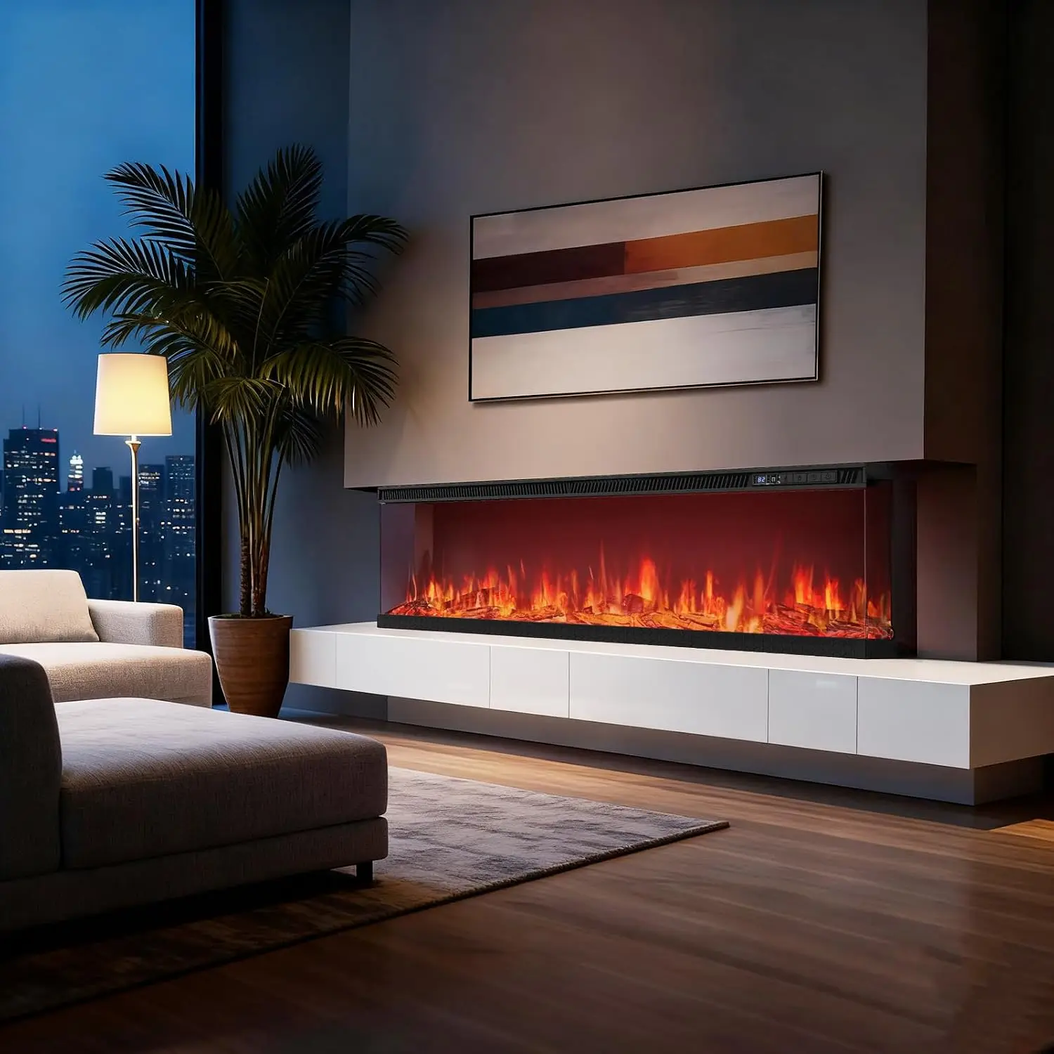 72-inch 3-Sided Wall Mount Electric Fireplace, Recessed & Built-in Design with Wi-Fi/Remote, 1500W Heater, 12 Flame, Customized
